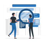 people looking through magnifying glass