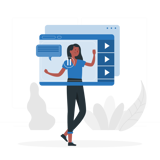 Cartoon depicting a woman talking in a YouTube video