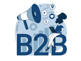 cartoon woman sitting on B2B sign